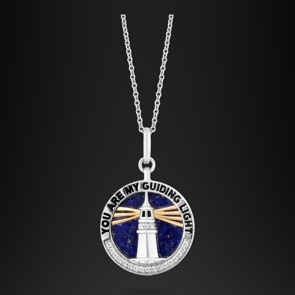 Silver and Gold Lighthouse Pendant Necklace